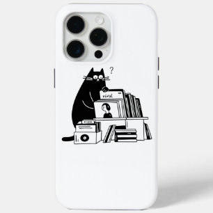 Black Cat Collecting Vinyl Records Music Lover iPhone 15 Pro Max Case
