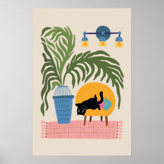 Black Cat Colorful Wall Art Cute Cat Poster Modern