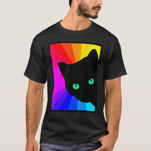 Black Cat Colour Prism Green Eyes Cat Lover T Shi T-Shirt