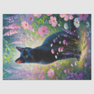 Black Cat Colourful Wildflowers Decoupage Tissue Paper