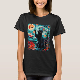 Black Cat Comma La Kamala Harris Halloween Starry T-Shirt