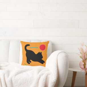 Black Cat Contrast – Orange Accent Throw Pillow
