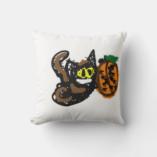 Black Cat cool pumpkin path Cushion