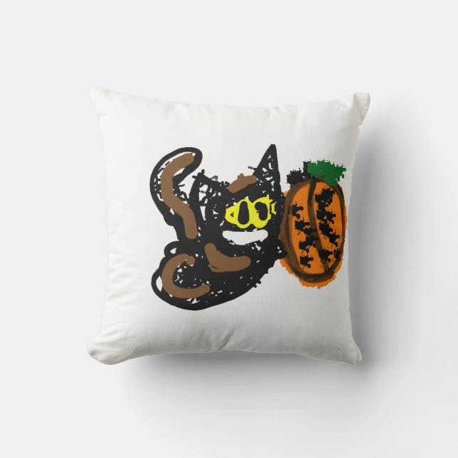 Black Cat cool pumpkin  path  Cushion (Front)