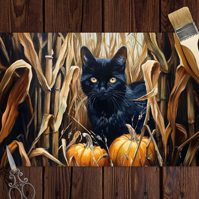 Black Cat Corn Field Pumpkins Decoupage Tissue Paper (Creator Uploaded)