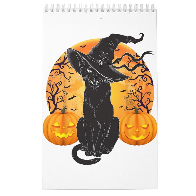 Black Cat Costume Scary Halloween Witch Hat _Moon  Calendar (Cover)