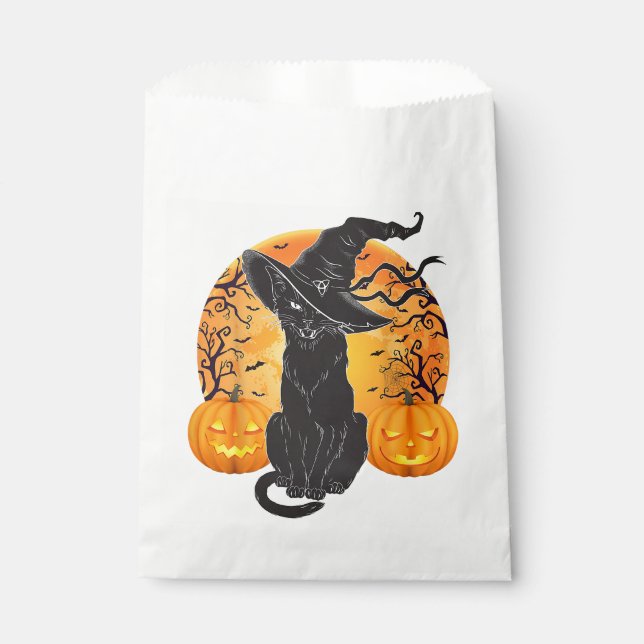 Black Cat Costume Scary Halloween Witch Hat _Moon  Favour Bags (Front)