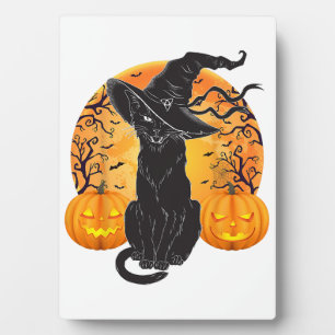 Black Cat Costume Scary Halloween Witch Hat Moon G Plaque