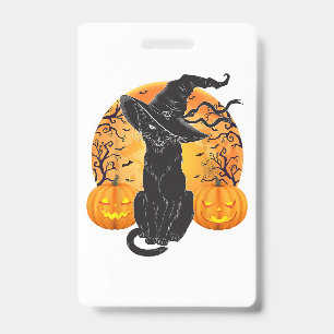 Black Cat Costume Scary Halloween Witch Hat _Moon  ID Badge
