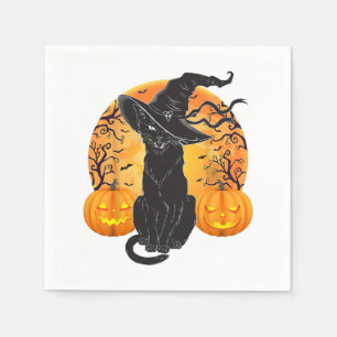 Black Cat Costume Scary Halloween Witch Hat _Moon  Napkin