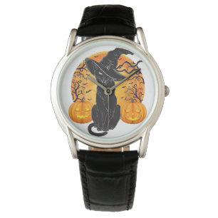 Black Cat Costume Scary Halloween Witch Hat _Moon  Watch