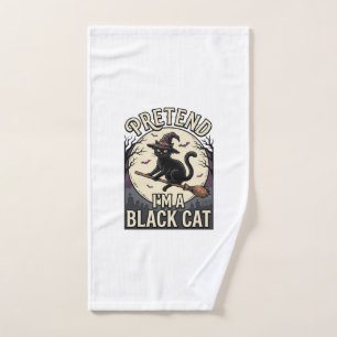 Black Cat Costume Vintage Halloween Witch Cat Shir Hand Towel