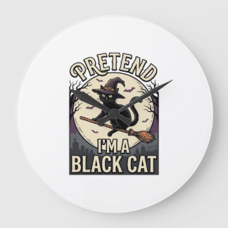 Black Cat Costume Vintage Halloween Witch Cat Shir Large Clock