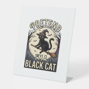 Black Cat Costume Vintage Halloween Witch Cat Shir Pedestal Sign