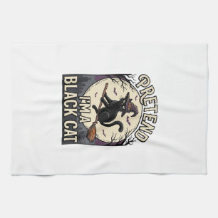 Black Cat Costume Vintage Halloween Witch Cat Shir Tea Towel