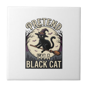 Black Cat Costume Vintage Halloween Witch Cat Shir Tile