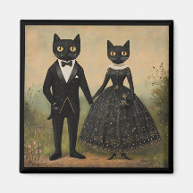 Black cat couple vintage folk art gothic victorian