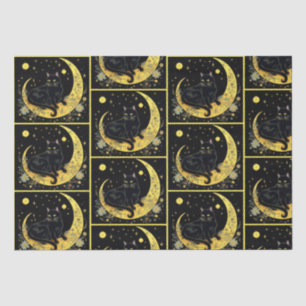 Black Cat Crescent Moon Floral Gold Halloween Tissue Paper