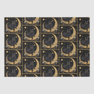 Black Cat Crescent Moon Floral Gold Halloween Tissue Paper