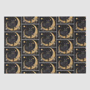 Black Cat Crescent Moon Floral White Halloween Tissue Paper