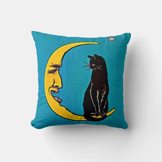 BLACK CAT & CRESCENT MOON PILLOW (Front)