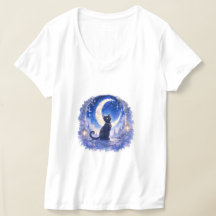 Black Cat Crescent Moon T-Shirt