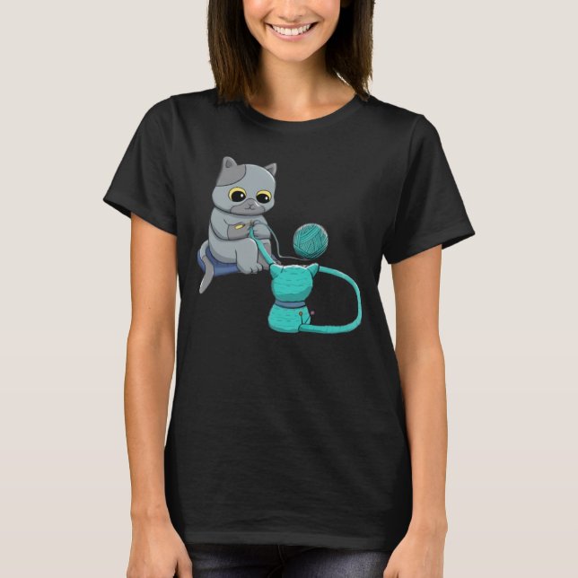Black Cat Crochet Because Murder Is Wrong Crocheti T-Shirt (Front)