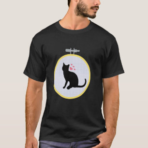 Black Cat Cross Stitch Pattern Hearts Valentine Ne T-Shirt