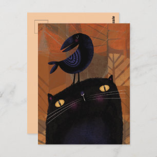 Black Cat & Crow Postcard