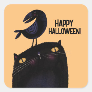 Black Cat & Crow Square Sticker