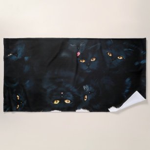 Black Cat Cuddle Beach Towel