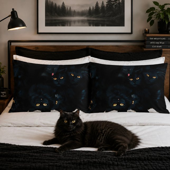 Black Cat Cuddle Pile Felines Cute Pillowcase (Creator Uploaded)