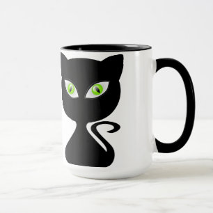 Black cat cup Coffe design green eyes