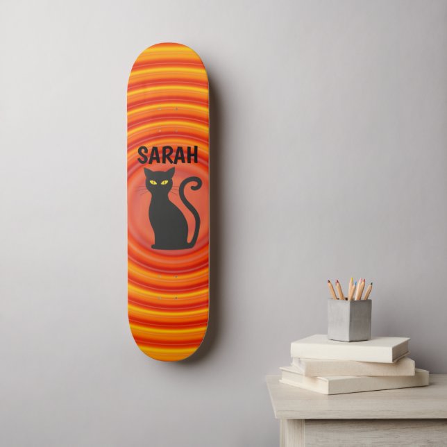 Black Cat Custom Add name Skateboard (Wall Art)