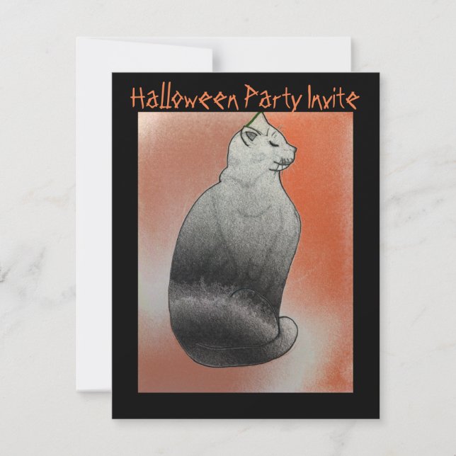 Black Cat Customisable Halloween Party Invite (Front)