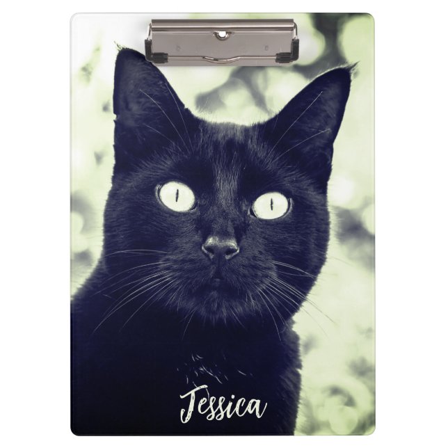Black Cat Cute Animal Photo Personalised Name Clipboard (Front)