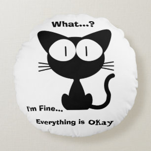 Black Cat, Cute Cat, Cat Pattern,Modern Round Cushion