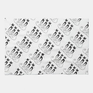 Black cat cute funny triplet tea towel