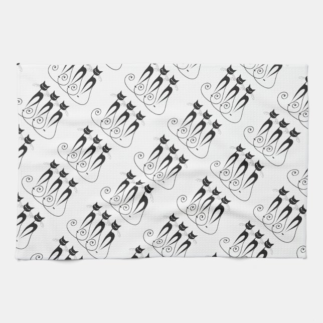 Black cat cute funny triplet tea towel (Horizontal)