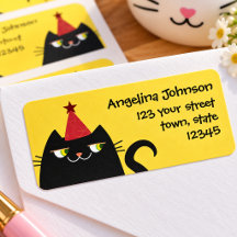 Black Cat Cute Return Address Label