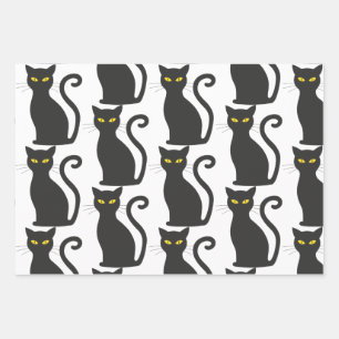 Black Cat Cute Wrapping Paper Sheet