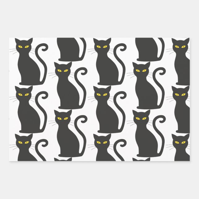 Black Cat Cute Wrapping Paper Sheet (Front 3)
