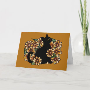 Black Cat Daisy Nature Cats Art                    Card