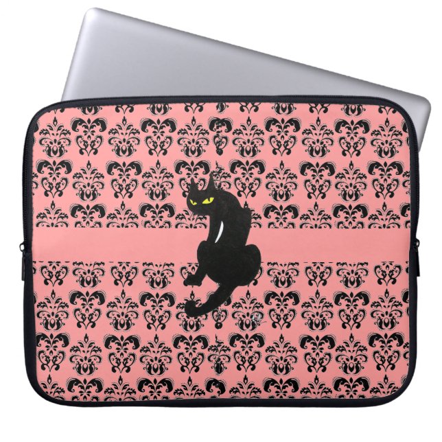 BLACK CAT DAMASK black pink Laptop Sleeve (Front)