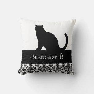 Black Cat Damask Trim Custom Cushion