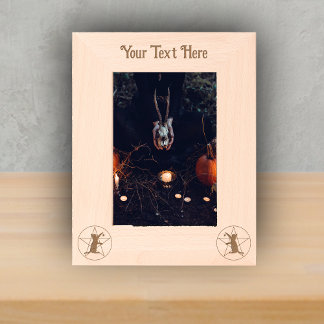 Black Cat Dangling Star in Pentagram Circle Witch Etched Frames