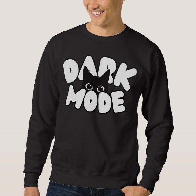 Black Cat Dark Mode Meme Graphic Sweatshirt (Front)
