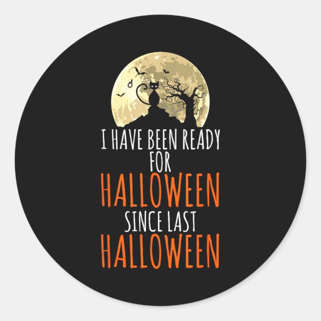 Black cat dead tree ready for halloween  classic round sticker (Front)