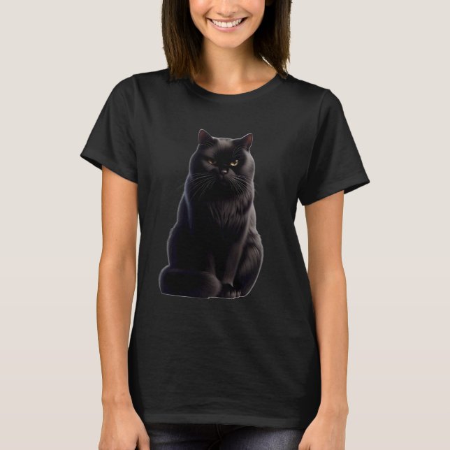 Black Cat Design Grumpy Black Cat T-Shirt (Front)
