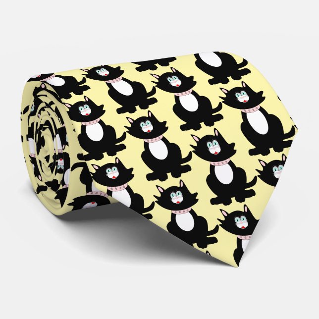Black Cat Design Tie (Rolled)